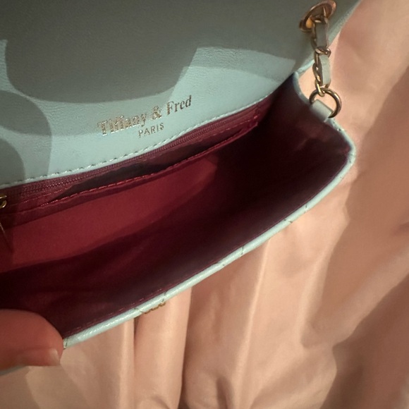 Tiffany & Fred Paris blue and gold leather bag purse quilted chain ball - Picture 15 of 15